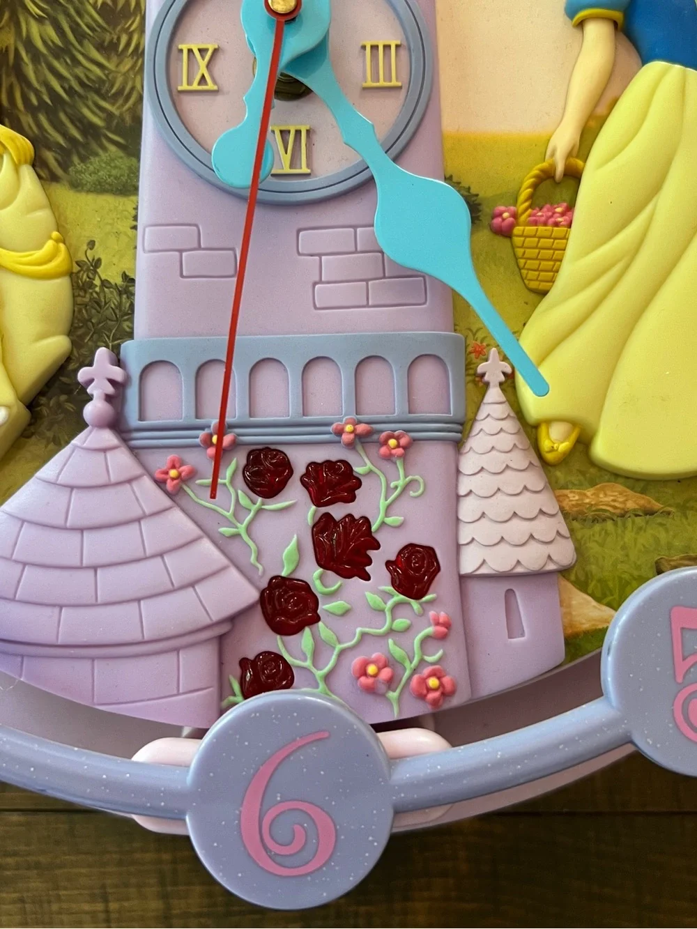 Vintage Disney Princess Clock — Lavender & Pink with sound and movement hourly